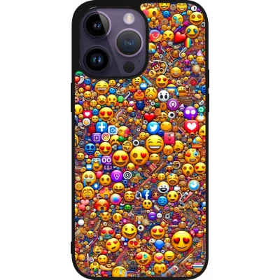 Coque iPhone 15 Pro Max - Silicone rigide noir Emoji mixed