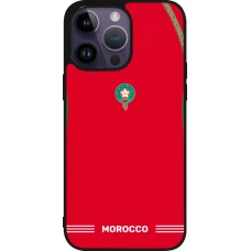 Coque iPhone 15 Pro Max - Silicone rigide noir Maillot de football Maroc 2026 personnalisable
