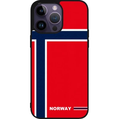 Coque iPhone 15 Pro Max - Silicone rigide noir Maillot de football Norvège 2026 personnalisable