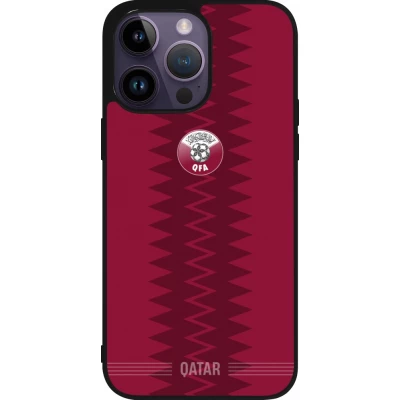 Coque iPhone 15 Pro Max - Silicone rigide noir Maillot de football Qatar 2026 personnalisable