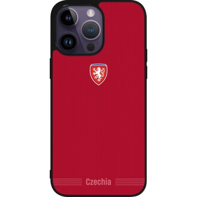 Coque iPhone 15 Pro Max - Silicone rigide noir Maillot de football Répuplique Tchèque 2026 personnalisable