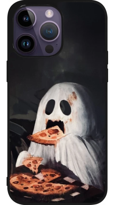 iPhone 15 Pro Max Case Hülle - Silikon schwarz Halloween 2026 Ghost eating pizza