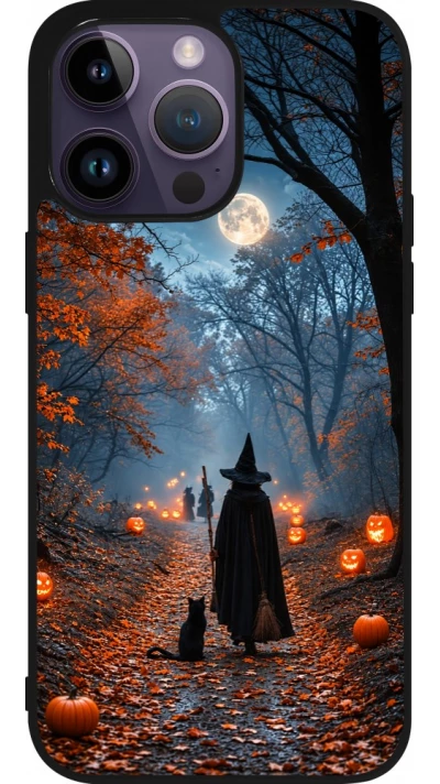 iPhone 15 Pro Max Case Hülle - Silikon schwarz Halloween 2026 Witch with a cat