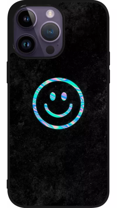 iPhone 15 Pro Max Case Hülle - Silikon schwarz Happy smiley irisirt