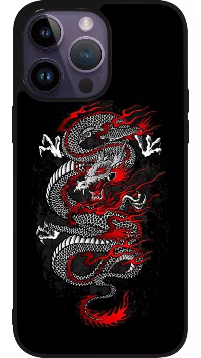 iPhone 15 Pro Max Case Hülle - Silikon schwarz Japanese style Dragon Tattoo Red Black