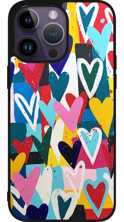 iPhone 15 Pro Max Case Hülle - Silikon schwarz Joyful Hearts