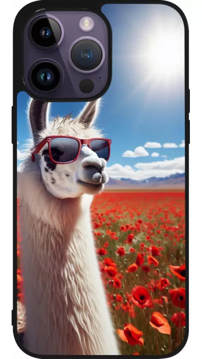 iPhone 15 Pro Max Case Hülle - Silikon schwarz Lama Chic in Mohnblume