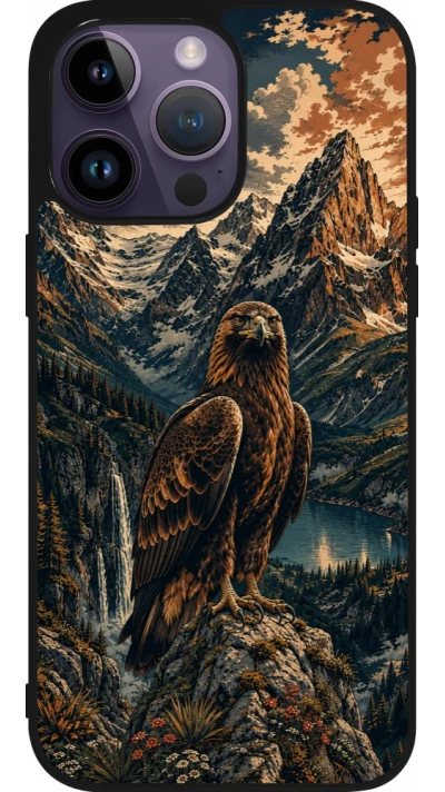 iPhone 15 Pro Max Case Hülle - Silikon schwarz Linocut Steinadler