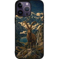 iPhone 15 Pro Max Case Hülle - Silikon schwarz Linocut Steinbock