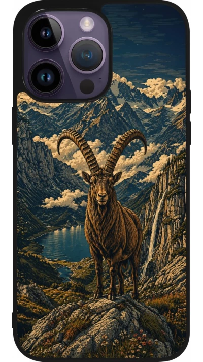 iPhone 15 Pro Max Case Hülle - Silikon schwarz Linocut Steinbock