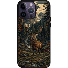 iPhone 15 Pro Max Case Hülle - Silikon schwarz Linocut Reh