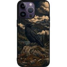 iPhone 15 Pro Max Case Hülle - Silikon schwarz Linocut Grosser Rabe