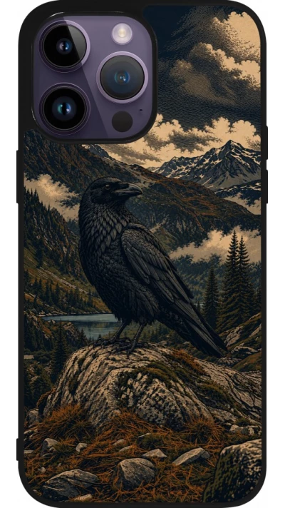 iPhone 15 Pro Max Case Hülle - Silikon schwarz Linocut Grosser Rabe