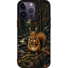 iPhone 15 Pro Max Case Hülle - Silikon schwarz Linocut Eichhörnchen