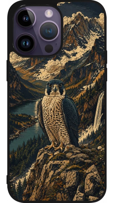iPhone 15 Pro Max Case Hülle - Silikon schwarz Linocut Wanderfalke