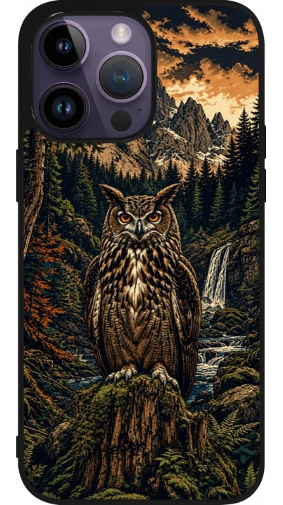 iPhone 15 Pro Max Case Hülle - Silikon schwarz Linocut Uhu