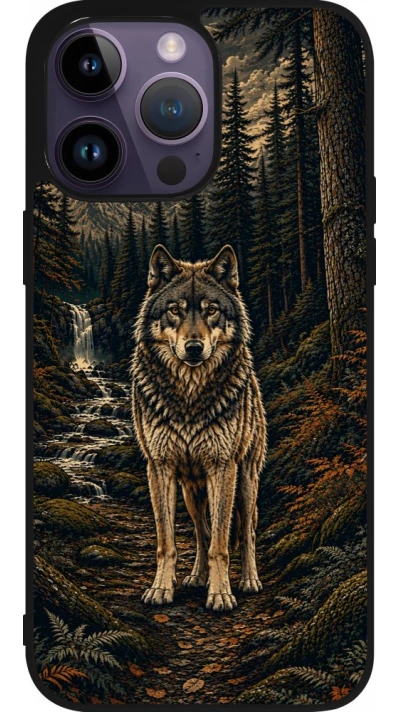 iPhone 15 Pro Max Case Hülle - Silikon schwarz Linocut Wold
