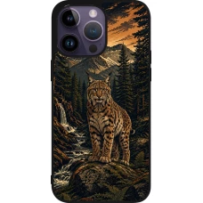 iPhone 15 Pro Max Case Hülle - Silikon schwarz Linocut Luchs