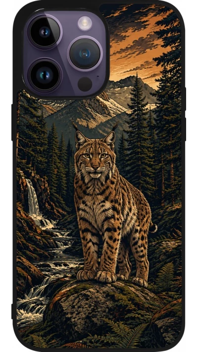 iPhone 15 Pro Max Case Hülle - Silikon schwarz Linocut Luchs