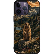 iPhone 15 Pro Max Case Hülle - Silikon schwarz Linocut Murmeltier
