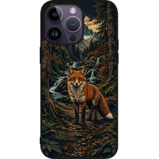 iPhone 15 Pro Max Case Hülle - Silikon schwarz Linocut Fuchs