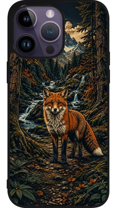 iPhone 15 Pro Max Case Hülle - Silikon schwarz Linocut Fuchs