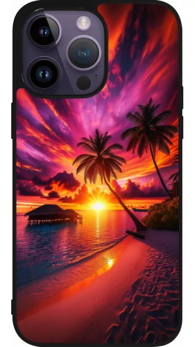 iPhone 15 Pro Max Case Hülle - Silikon schwarz Malediven Abenddämmerung Glückseligkeit