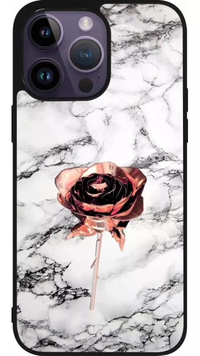 iPhone 15 Pro Max Case Hülle - Silikon schwarz Marble Rose Gold