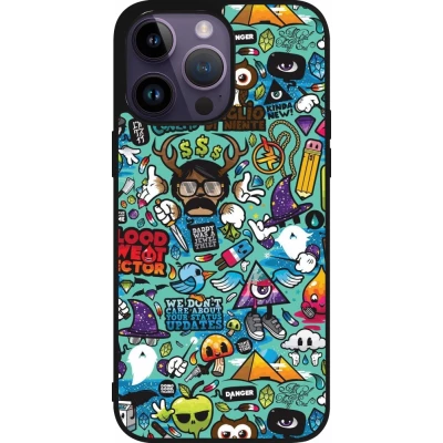 iPhone 15 Pro Max Case Hülle - Silikon schwarz Mixed Cartoons Turquoise