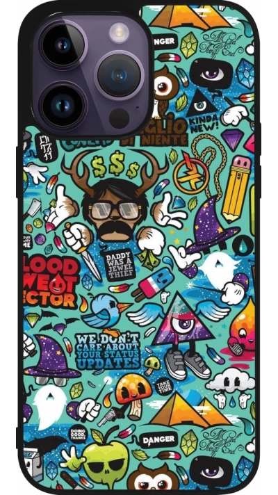 iPhone 15 Pro Max Case Hülle - Silikon schwarz Mixed Cartoons Turquoise