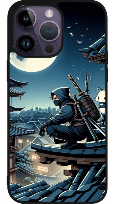 iPhone 15 Pro Max Case Hülle - Silikon schwarz Ninja unter dem Mond