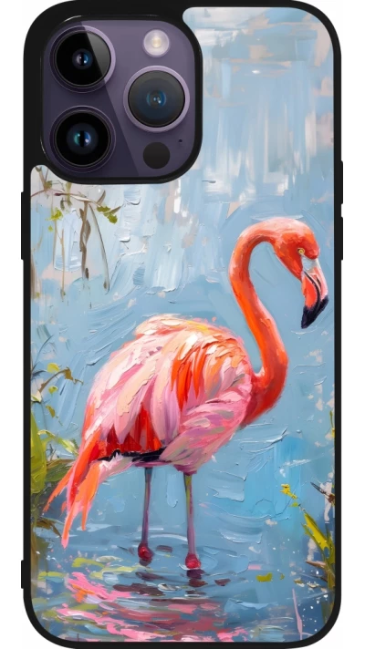 iPhone 15 Pro Max Case Hülle - Silikon schwarz Paint Flamingo