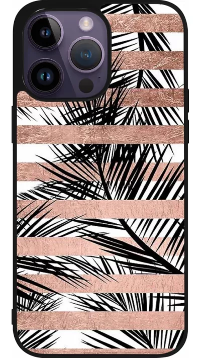iPhone 15 Pro Max Case Hülle - Silikon schwarz Palm trees gold stripes