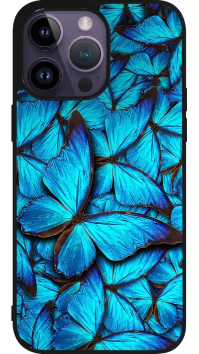 iPhone 15 Pro Max Case Hülle - Silikon schwarz Papillon bleu