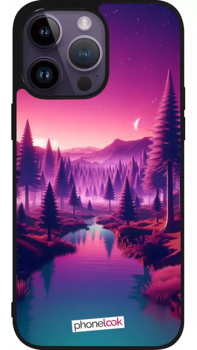 iPhone 15 Pro Max Case Hülle - Silikon schwarz Lila-rosa Landschaft
