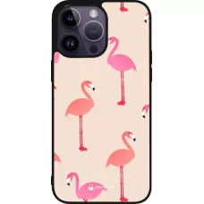 Coque iPhone 15 Pro Max - Silicone rigide noir Pink Flamingos Pattern