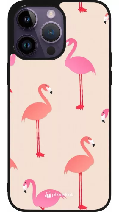 iPhone 15 Pro Max Case Hülle - Silikon schwarz Pink Flamingos Pattern