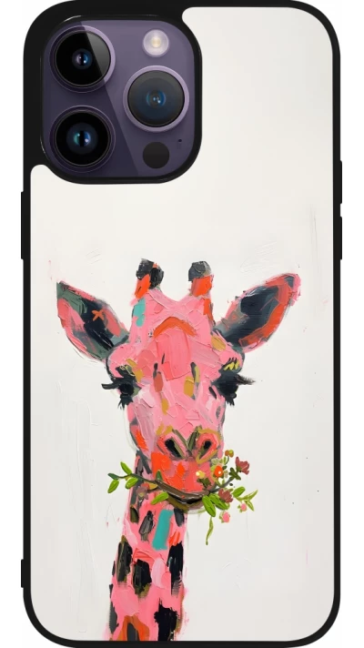 iPhone 15 Pro Max Case Hülle - Silikon schwarz Pink Girafe Paint