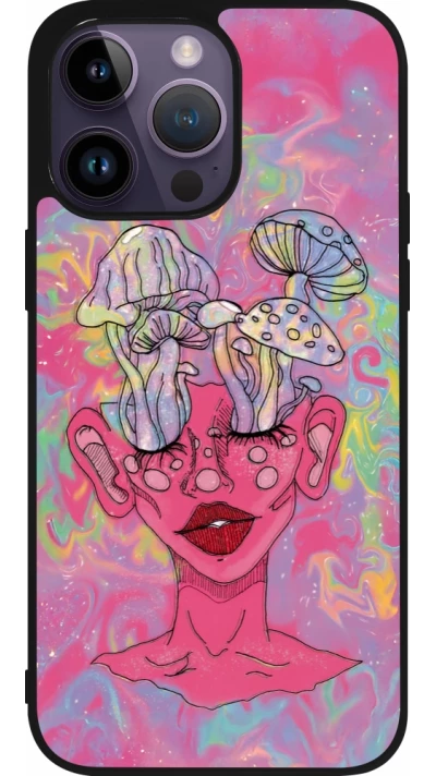 iPhone 15 Pro Max Case Hülle - Silikon schwarz Psychedelic pink mushroom