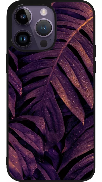 iPhone 15 Pro Max Case Hülle - Silikon schwarz Purple Light Leaves