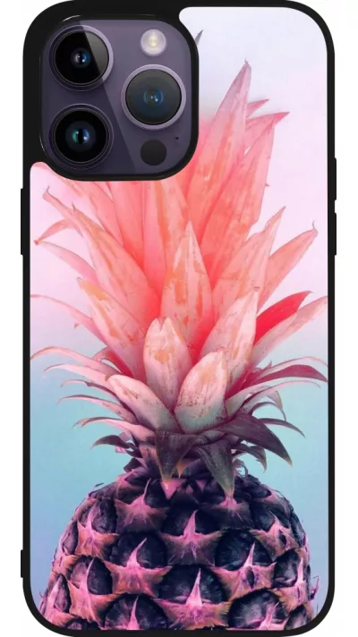 iPhone 15 Pro Max Case Hülle - Silikon schwarz Purple Pink Pineapple