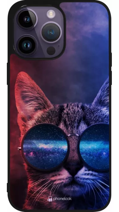 iPhone 15 Pro Max Case Hülle - Silikon schwarz Red Blue Cat Glasses
