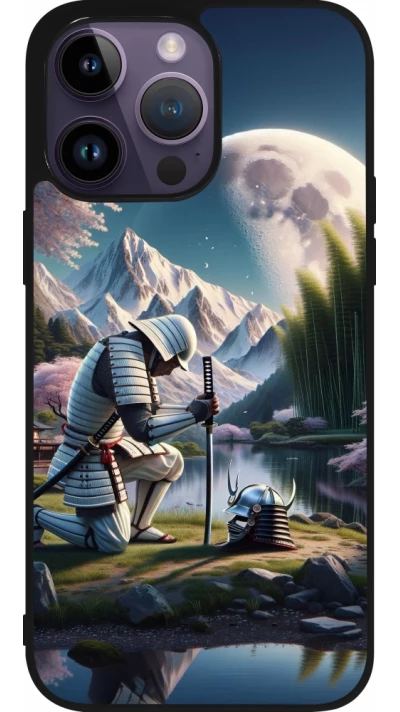 Coque iPhone 15 Pro Max - Silicone rigide noir Samurai Katana Lune