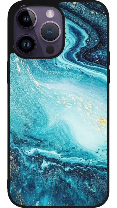 Coque iPhone 15 Pro Max - Silicone rigide noir Sea Foam Blue