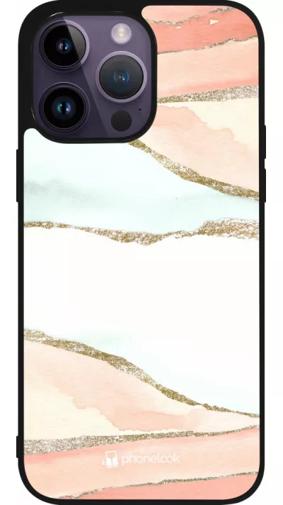 Coque iPhone 15 Pro Max - Silicone rigide noir Shimmering Orange