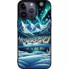 iPhone 15 Pro Max Case Hülle - Silikon schwarz Verschneites Bergdorf am See in der Nacht
