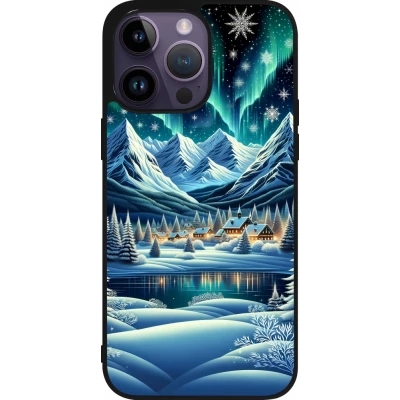 iPhone 15 Pro Max Case Hülle - Silikon schwarz Verschneites Bergdorf am See in der Nacht
