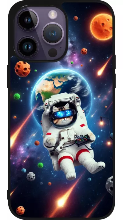 Coque iPhone 15 Pro Max - Silicone rigide noir VR SpaceCat Odyssey