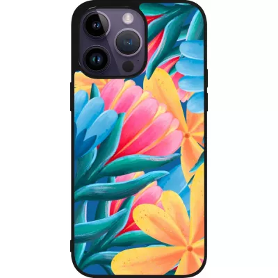 iPhone 15 Pro Max Case Hülle - Silikon schwarz Spring 23 colorful flowers