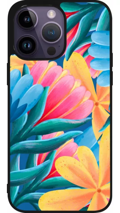 Coque iPhone 15 Pro Max - Silicone rigide noir Spring 23 colorful flowers